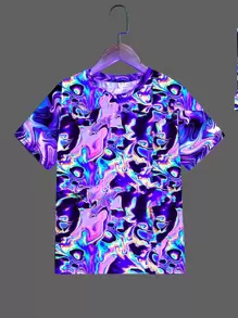 SHEIN Tween Boy Reflective Marble Print Tee - Multicolor - View 1