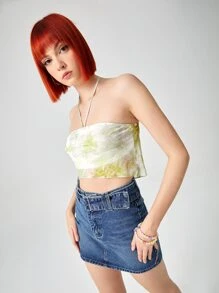 ROMWE Floral Graphic Halter Top - Mint Green - View 4