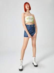 ROMWE Floral Graphic Halter Top - Mint Green - View 5