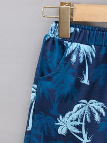 SHEIN 小男童熱帶印花和字母圖案背心上衣和短褲