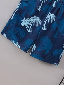 SHEIN 小男童熱帶印花和字母圖案背心上衣和短褲