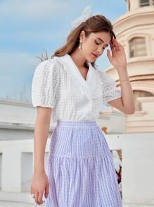 Mulvari Áo sơ mi nữ Xù Nút phía trước màu trơn Giải trí - trắng - Xem 3