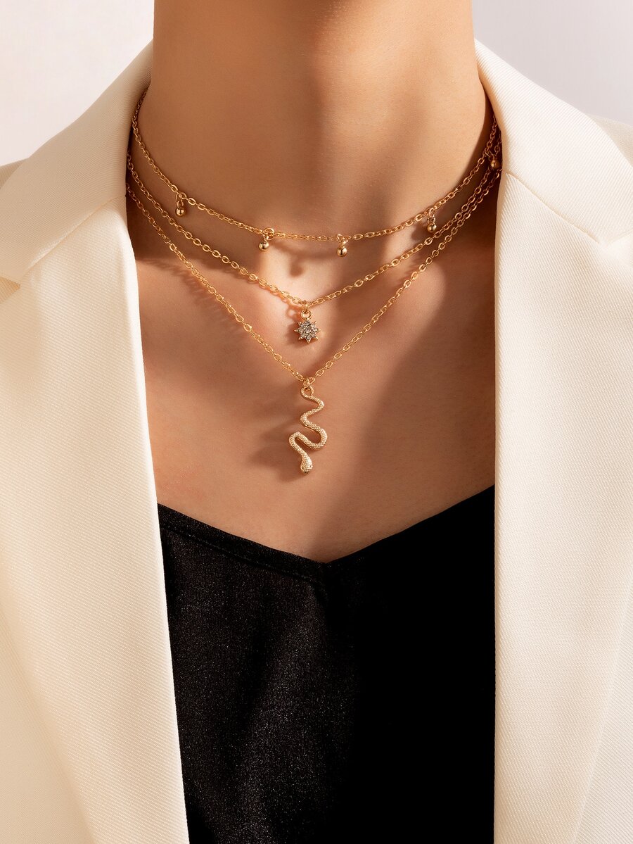 imoli 蛇和水鑽墜飾多層項鏈