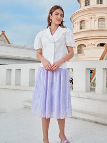 Mulvari Áo sơ mi nữ Xù Nút phía trước màu trơn Giải trí - trắng - Xem 5