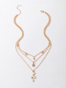 imoli 蛇和水鑽墜飾多層項鏈 - 金黃色 - 查看 6