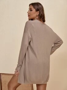 SHEIN Privé Drop Shoulder Duster Cardigan - Mocha Brown - View 2