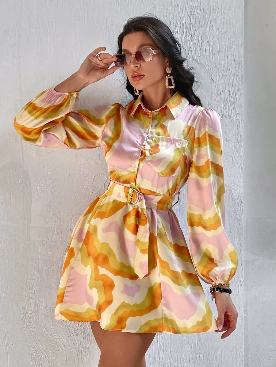 All Over Print Belted Dress | SHEIN USA