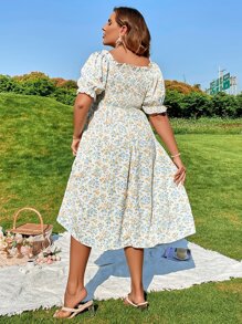 SHEIN SunnyBelle 大碼小碎花褶邊打攬連衣裙 - 彩色 - 查看 2