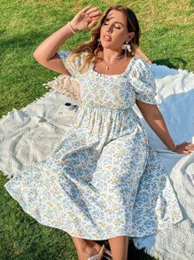 SHEIN SunnyBelle 大碼小碎花褶邊打攬連衣裙 - 彩色 - 查看 4