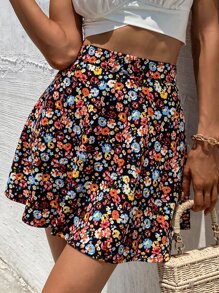 SHEIN Frenchy Allover Floral Print High Waist Skirt - Multicolor - View 1