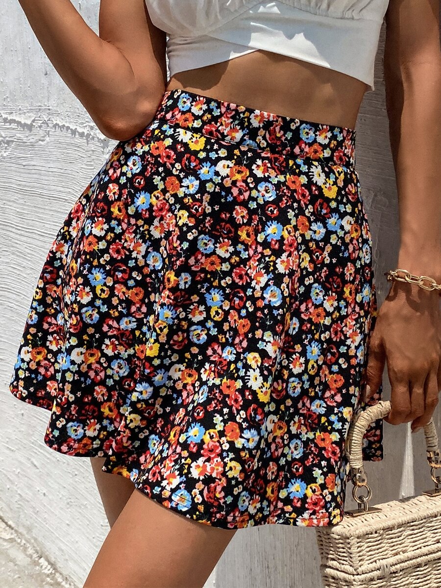 SHEIN Frenchy Allover Floral Print High Waist Skirt - Multicolor - View 1