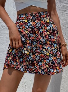 SHEIN Frenchy Allover Floral Print High Waist Skirt - Multicolor - View 5