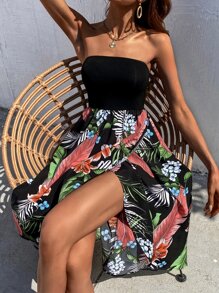 SHEIN VCAY Floral Print Tulip Hem Tube Dress - Multicolor - View 7