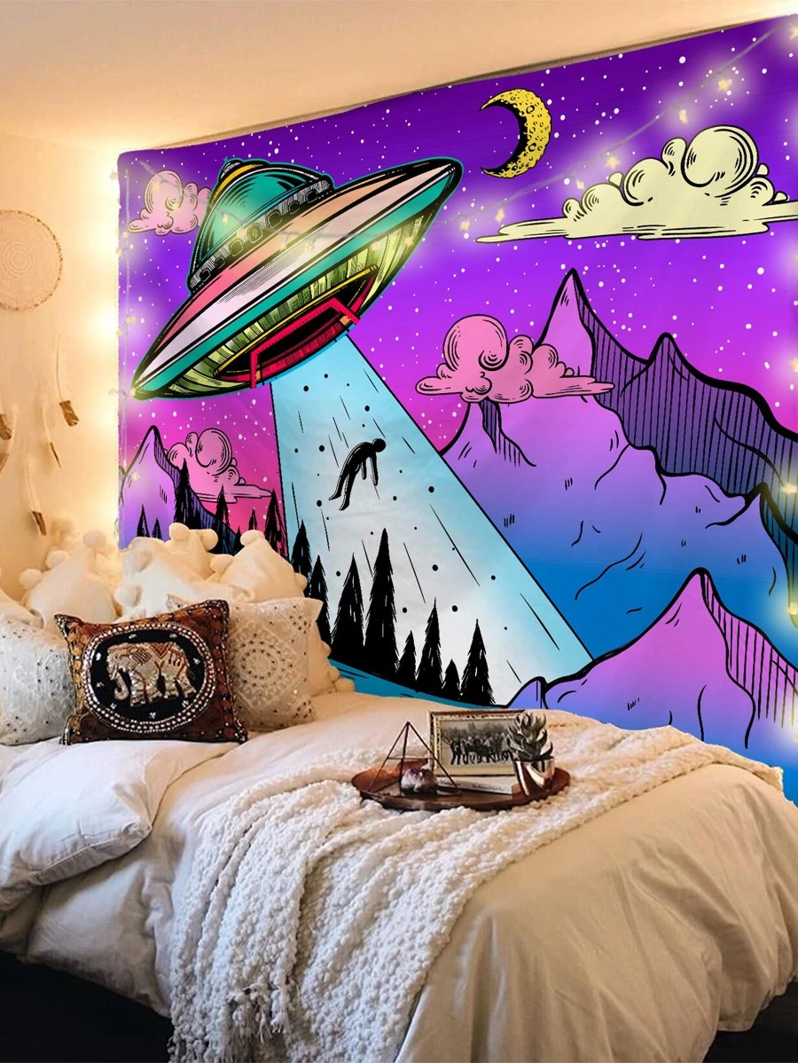 UFO Pattern Tapestry, Wall Art - Multicolor - View 1