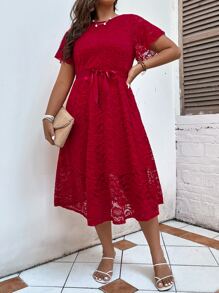 SHEIN Belle 大碼腰帶蕾絲洋裝