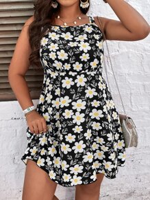 SHEIN LUNE Đầm Plus Size Hoa Tất cả trên in Boho - màu đen - Xem 1