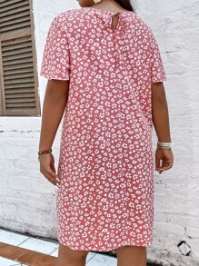 SHEIN Unity Vestido floral de cuello con abertura de ojo - Rosa vieja - Ver 2