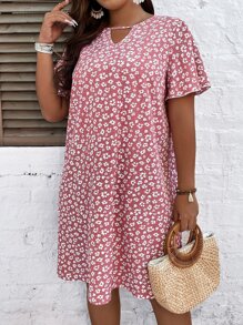 SHEIN Unity Vestido floral de cuello con abertura de ojo - Rosa vieja - Ver 3