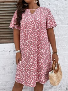 SHEIN Unity Vestido floral de cuello con abertura de ojo - Rosa vieja - Ver 4