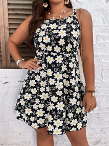SHEIN LUNE Đầm Plus Size Hoa Tất cả trên in Boho - màu đen - Xem 6