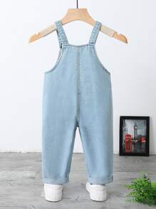 嬰兒雙口袋紐扣細節牛仔背帶褲