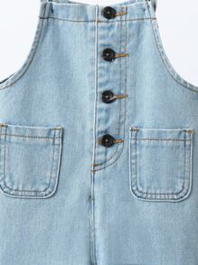 嬰兒雙口袋紐扣細節牛仔背帶褲