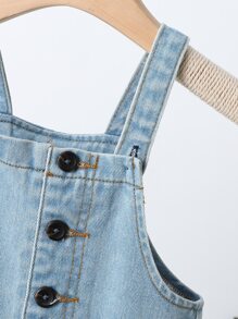 嬰兒雙口袋紐扣細節牛仔背帶褲
