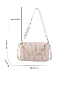 Bolsa de mimbre con estampado de letra con diseño de cadena - Beis - Ver 3