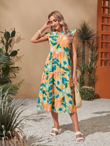 EMERY ROSE Vestido escote V con estampado floral ribete con fruncido