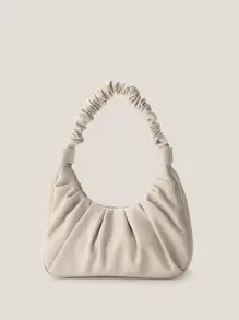 Minimalist Ruched Handbag Solid Color Underarm Purse Women's Soft Leather Shoulder Bag Waterproof,Lightweight,Business Casual Minimalist Ruched Bag For Teen Girls Women College Students,Rookies & White-collar Workers Perfect for Office,College,Work ,Business,Commute - Beige - View 1