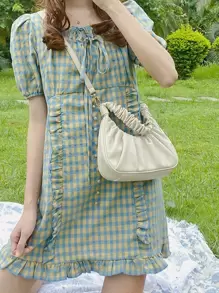 Minimalist Ruched Handbag Solid Color Underarm Purse Women's Soft Leather Shoulder Bag Waterproof,Lightweight,Business Casual Minimalist Ruched Bag For Teen Girls Women College Students,Rookies & White-collar Workers Perfect for Office,College,Work ,Business,Commute - Beige - View 2