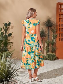 EMERY ROSE Vestido escote V con estampado floral ribete con fruncido