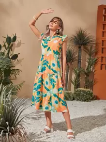 EMERY ROSE Vestido escote V con estampado floral ribete con fruncido