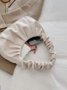 Minimalist Ruched Handbag Solid Color Underarm Purse Women's Soft Leather Shoulder Bag Waterproof,Lightweight,Business Casual Minimalist Ruched Bag For Teen Girls Women College Students,Rookies & White-collar Workers Perfect for Office,College,Work ,Business,Commute - Beige - View 3