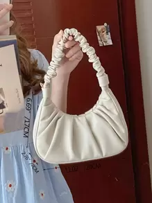 Minimalist Ruched Handbag Solid Color Underarm Purse Women's Soft Leather Shoulder Bag Waterproof,Lightweight,Business Casual Minimalist Ruched Bag For Teen Girls Women College Students,Rookies & White-collar Workers Perfect for Office,College,Work ,Business,Commute - Beige - View 6