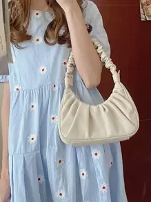 Minimalist Ruched Handbag Solid Color Underarm Purse Women's Soft Leather Shoulder Bag Waterproof,Lightweight,Business Casual Minimalist Ruched Bag For Teen Girls Women College Students,Rookies & White-collar Workers Perfect for Office,College,Work ,Business,Commute - Beige - View 7