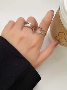 2入組女士幾何十字戒指,適用於日常穿著 - 銀色 - 查看 6