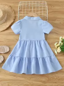 SHEIN Young Girl Ruffle Hem Shirt Dress - Baby Blue - View 2