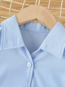 SHEIN Young Girl Ruffle Hem Shirt Dress - Baby Blue - View 3