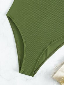 Đồ bơi một mảnh viền bèo nhún, cho kỳ nghỉ hè ở bãi biển - xanh quân đội - Xem 6