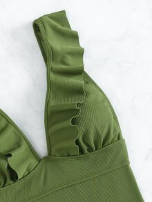 Đồ bơi một mảnh viền bèo nhún, cho kỳ nghỉ hè ở bãi biển - xanh quân đội - Xem 7