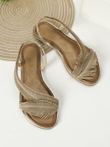 Women Fringe Decor Slingback Flat Sandals, Fashion Summer Flat Sandals - Apricot - View 5