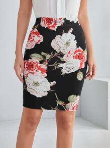 SHEIN Clasi High Waist Floral Print Bodycon Skirt - Multicolor - View 2