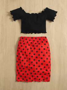 SHEIN Bộ thời trang bé gái Xù nhỏ Chấm bi Ăn mặc đẹp - Nhiều màu - Xem 2