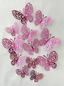 12pcs 3D Hollow Butterfly Wall Sticker, Pink Paper Butterfly Sticker For Home Decor, Stickers, Wall Decal, Vinyl Decal For Home Decorations, Spring Decoration Items Refresh Your Home, Rama Decoration Stickers School Decor School Surprise Dormitory Decor Back To School Room Decor School Supplies - Hot Pink - View 1