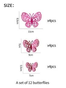 12pcs 3D Hollow Butterfly Wall Sticker, Pink Paper Butterfly Sticker For Home Decor, Stickers, Wall Decal, Vinyl Decal For Home Decorations, Spring Decoration Items Refresh Your Home, Rama Decoration Stickers School Decor School Surprise Dormitory Decor Back To School Room Decor School Supplies - Hot Pink - View 4