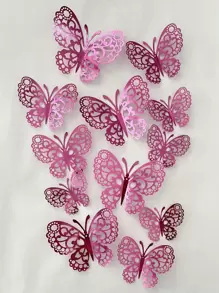 12pcs 3D Hollow Butterfly Wall Sticker, Pink Paper Butterfly Sticker For Home Decor, Stickers, Wall Decal, Vinyl Decal For Home Decorations, Spring Decoration Items Refresh Your Home, Rama Decoration Stickers School Decor School Surprise Dormitory Decor Back To School Room Decor School Supplies - Hot Pink - View 5