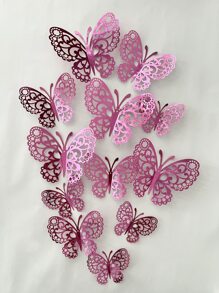 12pcs 3D Hollow Butterfly Wall Sticker, Pink Paper Butterfly Sticker For Home Decor, Stickers, Wall Decal, Vinyl Decal For Home Decorations, Spring Decoration Items Refresh Your Home, Rama Decoration Stickers School Decor School Surprise Dormitory Decor Back To School Room Decor School Supplies - Hot Pink - View 6