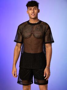 Manfinity Hombres Shorts con top transparente de malla - Negro - Ver 1