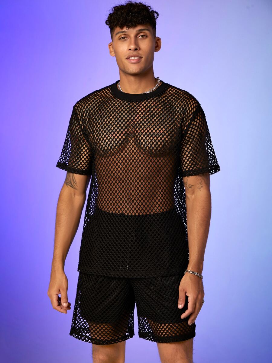 Manfinity Hombres Shorts con top transparente de malla - Negro - Ver 1